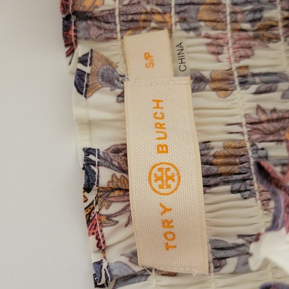 Tory Burch Wonderland Vine Smocked Floral Cotton Maxi Dress Size S/P Navy Orange - Picture 7 of 12